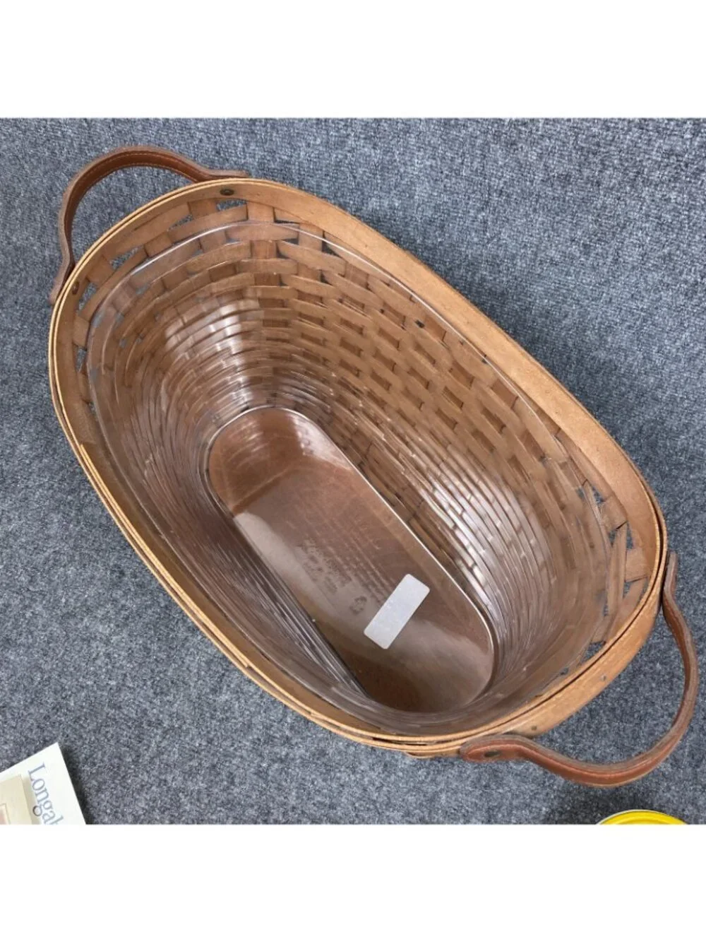 Longaberger 2006 Library Basket Rich Brown Leather Handles Protector Signed USA